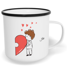 Hrnek plecháček s potiskem na míru - Postavičky s puzzle kluk - párový