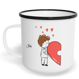 Hrnek plecháček s potiskem na míru - Postavičky s puzzle kluk - párový