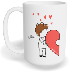 Hrnek klasický velký s vlastním potiskem - Postavičky s puzzle kluk - párový