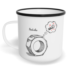 Hrnek plecháček s potiskem na míru - Matka a šroubek holka - párový