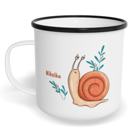 Hrnek plecháček s potiskem na míru - Hlemýžď