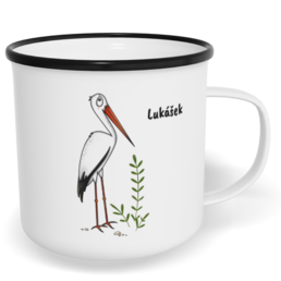 Hrnek plecháček s potiskem na míru - Čáp