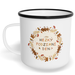 Hrnek plecháček s potiskem na míru - Hezký podzimní den