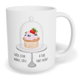 Hrnek klasický malý s vlastním potiskem - Snědl jsem mámu, tátu a tebe taky sním!