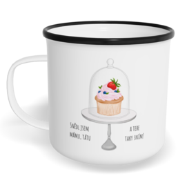 Hrnek plecháček s potiskem na míru - Snědl jsem mámu, tátu a tebe taky sním!