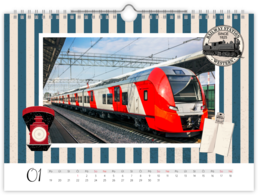 Fotokalendár nástenný mesačný na šírku - Vlaky 