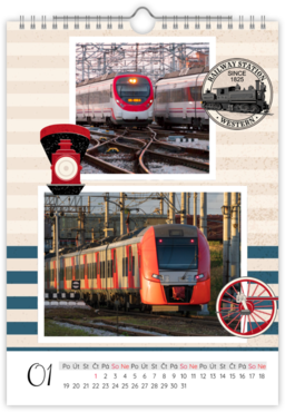 Fotokalendar nástenný mesačný na výšku z fotiek - Vlaky