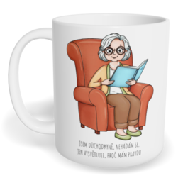 Hrnek klasický malý s vlastním potiskem - Jsem důchodkyně