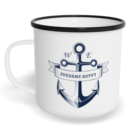 Hrnek plecháček s potiskem na míru - Zvedáme kotvy