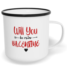 Hrnek plecháček s potiskem na míru - Will you be my Valentine