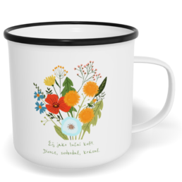 Hrnek plecháček s potiskem na míru - Žij jako luční květ