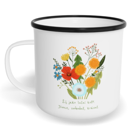 Hrnek plecháček s potiskem na míru - Žij jako luční květ