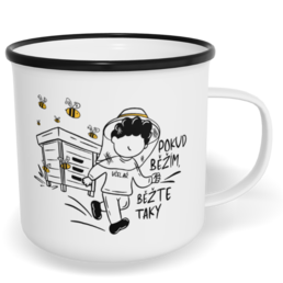 Hrnek plecháček s potiskem na míru - Včelař, pokud běžím, běžte taky