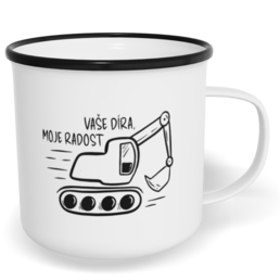 Hrnek plecháček s potiskem na míru - Vaše díra, moje radost
