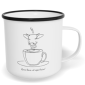 Hrnek plecháček s potiskem na míru - Ranní káva, ať nejsi kráva