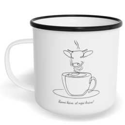 Hrnek plecháček s potiskem na míru - Ranní káva, ať nejsi kráva