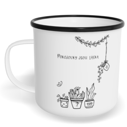 Hrnek plecháček s potiskem na míru - Pokojovky jsou láska
