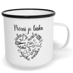 Hrnek plecháček s potiskem na míru - Pečení je láska