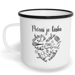 Hrnek plecháček s potiskem na míru - Pečení je láska