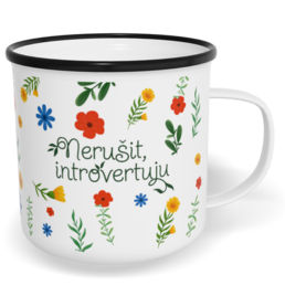 Hrnek plecháček s potiskem na míru - Nerušit, introvertuju