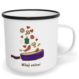 Hrnek plecháček s potiskem na míru - Miluji vaření