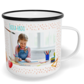 Fotohrnček plecháčik s fotkou a textom - Aquarel school