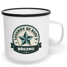 Hrnek plecháček s potiskem na míru - Legendy se rodí
