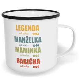 Hrnek plecháček s potiskem na míru - Legenda babička