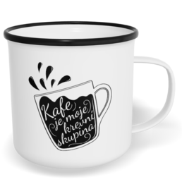 Hrnek plecháček s potiskem na míru - Kafe je moje krevní skupina