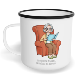 Hrnek plecháček s potiskem na míru - Jsem důchodkyně