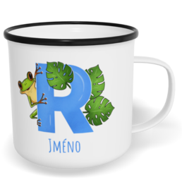 Hrnek plecháček s potiskem na míru - Jméno R