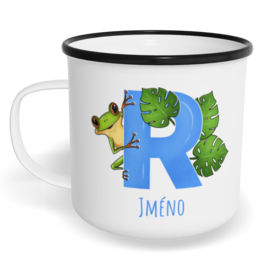 Hrnek plecháček s potiskem na míru - Jméno R