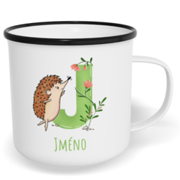 Hrnek plecháček s potiskem na míru - Jméno J