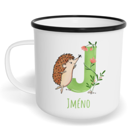 Hrnek plecháček s potiskem na míru - Jméno J