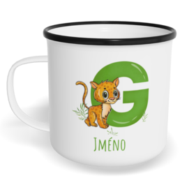 Hrnek plecháček s potiskem na míru - Jméno G