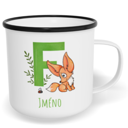 Hrnek plecháček s potiskem na míru - Jméno F