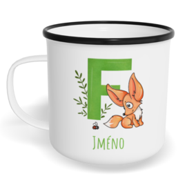 Hrnek plecháček s potiskem na míru - Jméno F