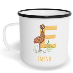 Hrnek plecháček s potiskem na míru - Jméno E