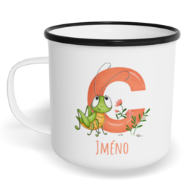 Hrnek plecháček s potiskem na míru - Jméno C