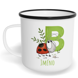 Hrnek plecháček s potiskem na míru - Jméno B