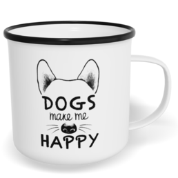 Hrnek plecháček s potiskem na míru - Dogs make me happy