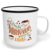 Hrnek plecháček s potiskem na míru - Dnešní dobrou náladu sponzoruje káva
