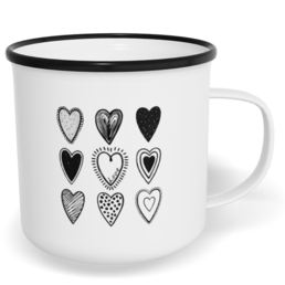 Hrnek plecháček s potiskem na míru - Černobílá srdíčka