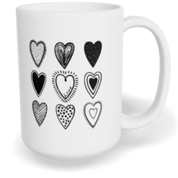 Hrnek klasický velký s vlastním potiskem - Černobílá srdíčka