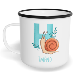 Hrnek plecháček s potiskem na míru - Jméno H