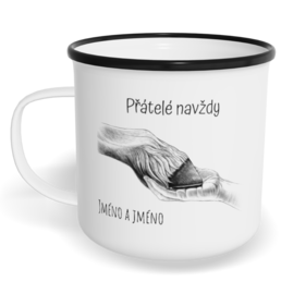 Hrnek plecháček s potiskem na míru - Kůň, přátelé navždy