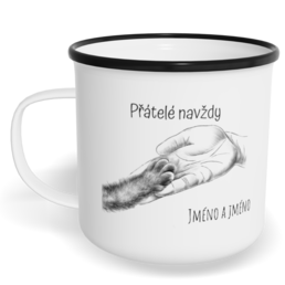 Hrnek plecháček s potiskem na míru - Kočka, přátelé navždy