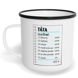 Hrnek plecháček s potiskem na míru - Táta/složení