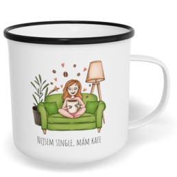 Hrnek plecháček s potiskem na míru - Nejsem single, mám kafe