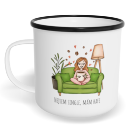 Hrnek plecháček s potiskem na míru - Nejsem single, mám kafe